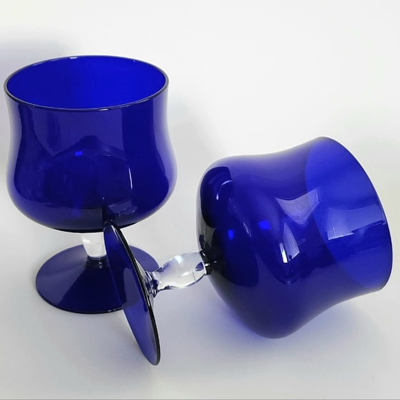 Set of 2  Vintage cobalt blue goblets, wine glasses, royal blue drinkware -12oz - Picture 5 of 9